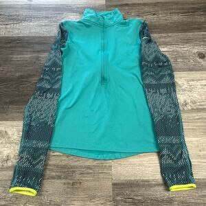 Nike Pro‎ Teal Womens S Dri-Fit 1/2 Zip Hyperwarm Nordic Running Top Thumb Holes